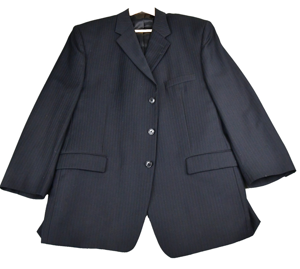 Calvin Klein Blazer Men's 46R(S) Black Pinstripe Sport Coat Jacket Wool